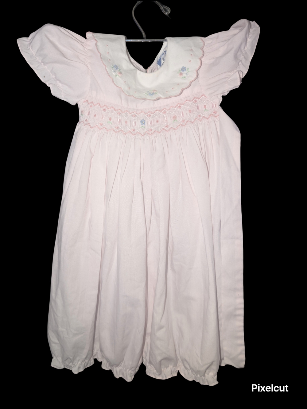 Carriage Boutique Light Pink Smocked Romper with Embroidered Collar